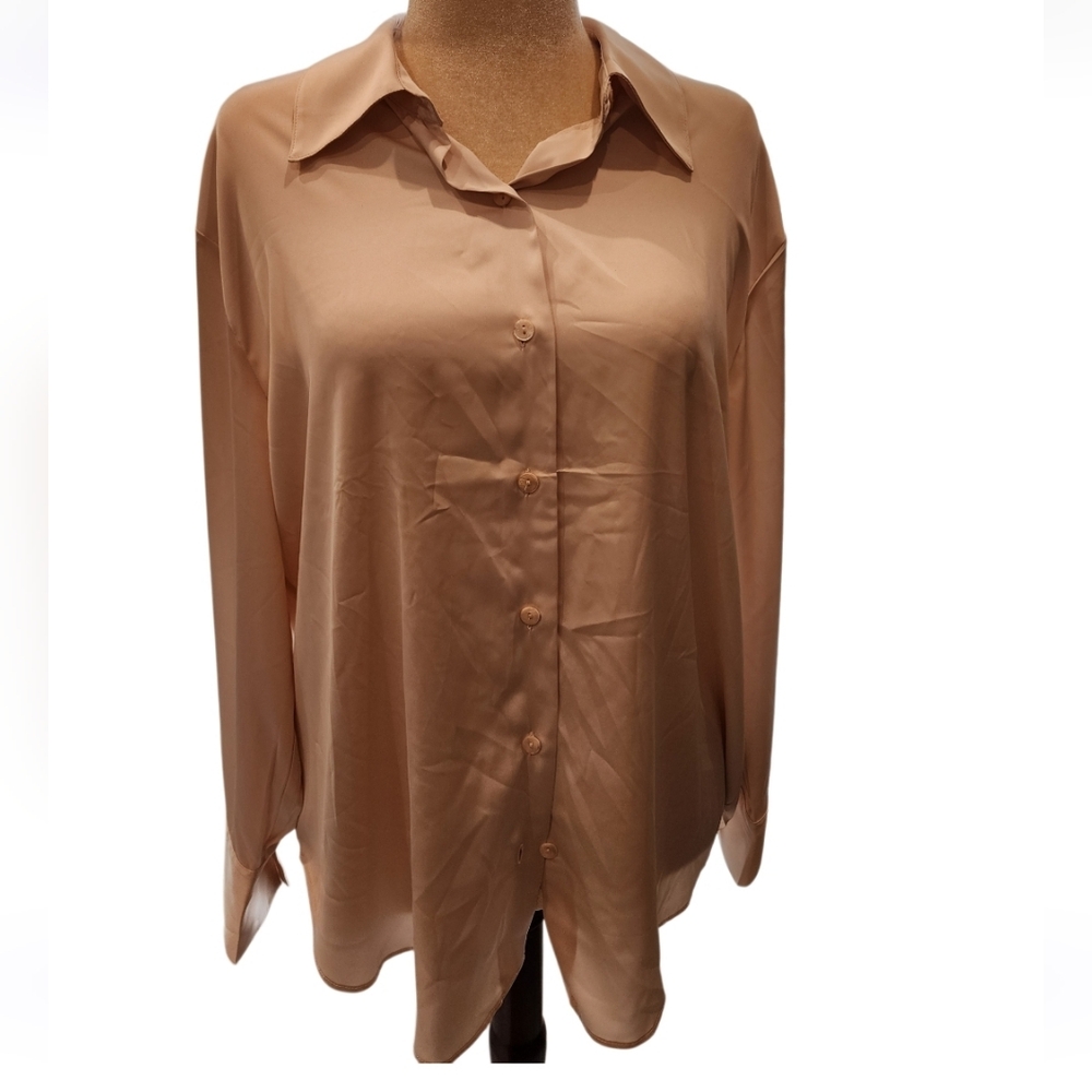 Cupcakes And Casmere Cream/Light Pink Button-Up Silky Blouse, Size XL